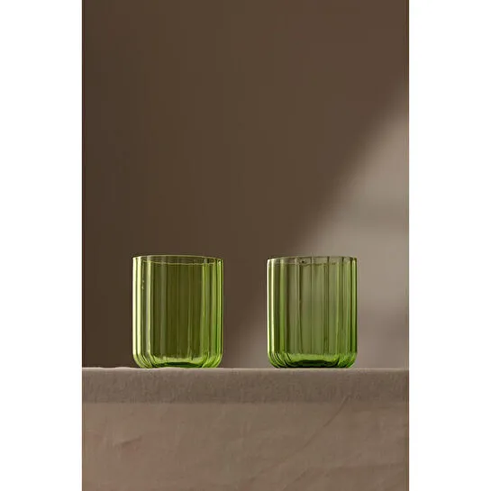 Rakle Flower El Yapımı Kendinden Renkli 2'li Su Bardağı Seti Yeşil 450 Cc