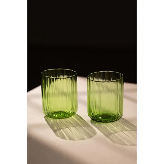 Rakle Flower El Yapımı Kendinden Renkli 2'li Su Bardağı Seti Yeşil 450 Cc