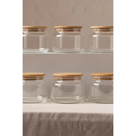 Rakle Basic Bambu Kapaklı 6'lı Cam Kavanoz Seti 350 Cc