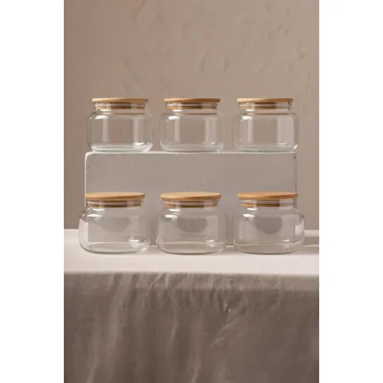 Rakle Basic Bambu Kapaklı 6'lı Cam Kavanoz Seti 350 Cc