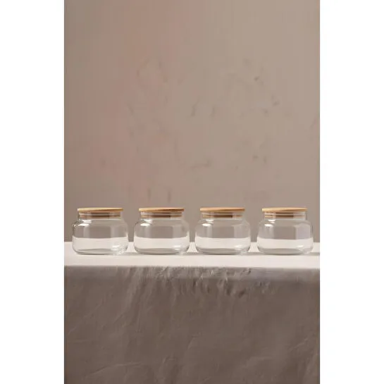 Rakle Basic Bambu Kapaklı 4'lü Cam Kavanoz Seti 350 Cc