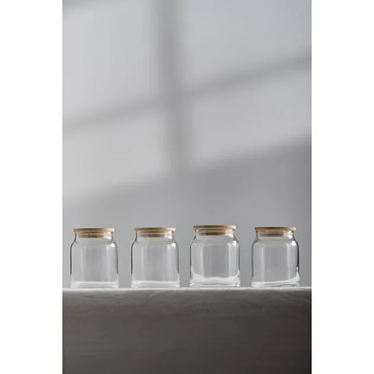 Rakle Pure Bambu Kapaklı 4'lü Cam Kavanoz Seti 290 Cc