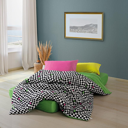 Cozy Home popping Colors Tek Kişilik Lastikli Çarşaflı Nevresim Takımı Dazzle Yeşil