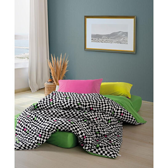 Cozy Home popping Colors Tek Kişilik Lastikli Çarşaflı Nevresim Takımı Dazzle Yeşil