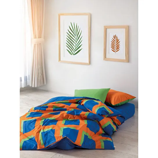 Cozy Home popping Colors Tek Kişilik Lastikli Çarşaflı Nevresim Takımı Venus Mavi
