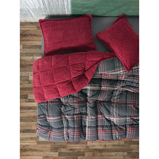 Cozy Home Festive Çift Kişilik Çift Taraflı Peluş Yorgan Noel Kırmızı