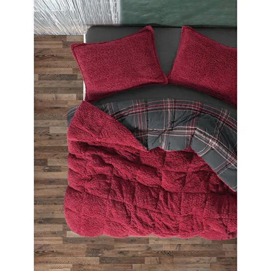 Cozy Home Festive Çift Kişilik Çift Taraflı Peluş Yorgan Noel Kırmızı