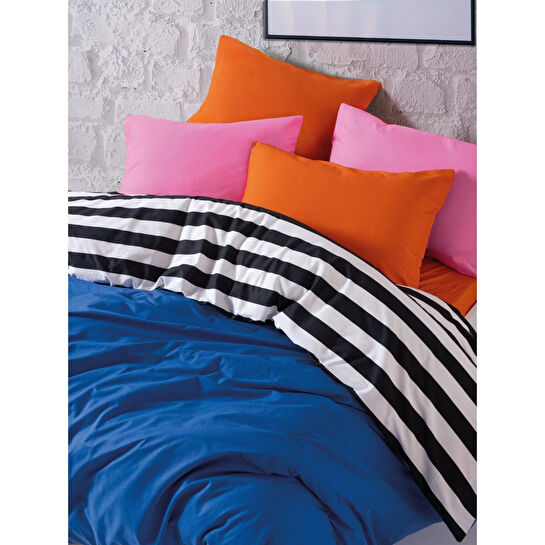 Cozy Home Popping Colors Çift Kişilik Lastikli Çarşaflı Nevresim Takımı Dusk Mavi