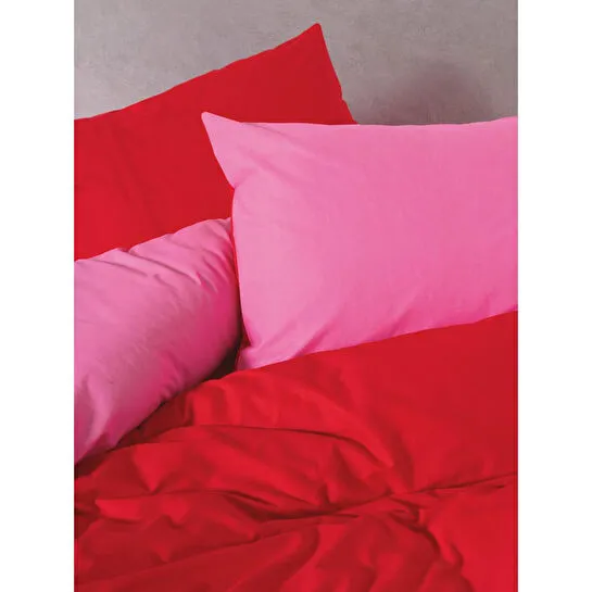 Cozy Home Popping Colors Çift Kişilik Lastikli Çarşaflı Nevresim Takımı Sage Kırmızı-fuşya