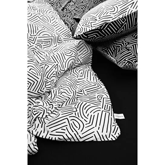 Cozy Home mono Tek Kişilik Lastikli Çarşaflı Nevresim Takımı Maze Siyah