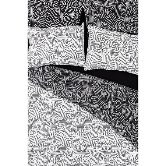 Cozy Home mono Tek Kişilik Lastikli Çarşaflı Nevresim Takımı Maze Siyah