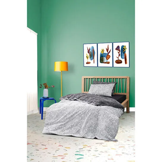Cozy Home mono Tek Kişilik Lastikli Çarşaflı Nevresim Takımı Maze Siyah