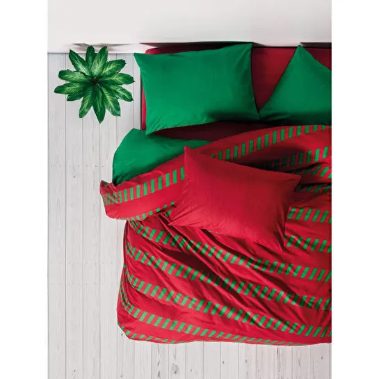 Cozy Home Festive Çift Kişilik Lastikli Çarşaflı Nevresim Takımı Holly Yeşil