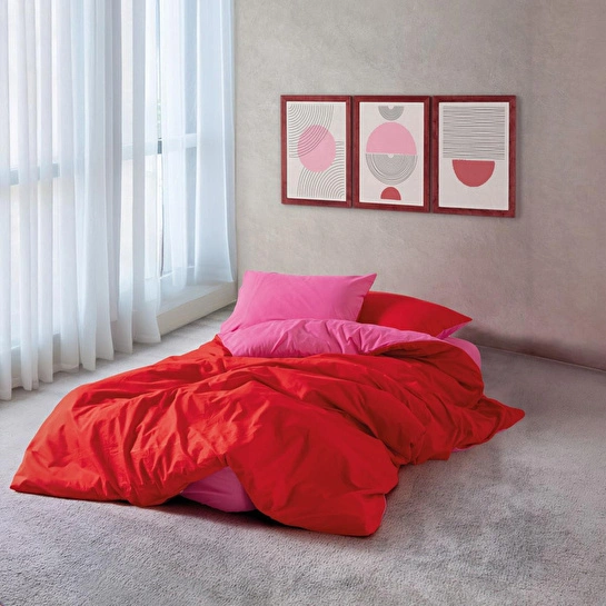 Cozy Home Popping Colors Tek Kişilik Lastikli Çarşaflı Nevresim Takımı Sage Kırmızı-Fuşya