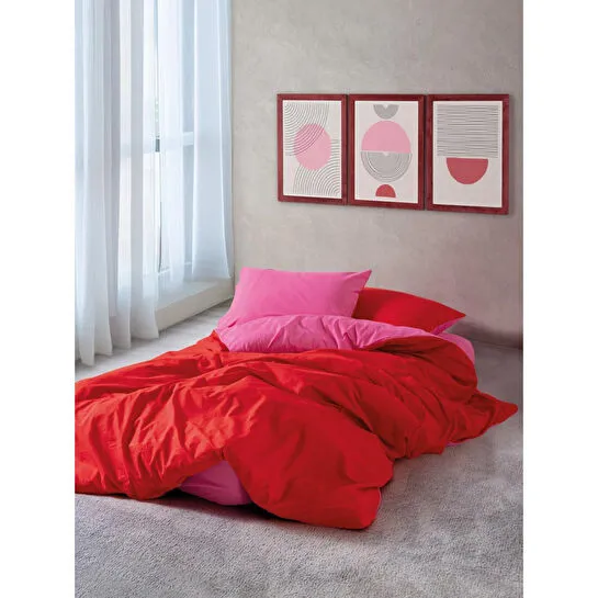 Cozy Home popping Colors Tek Kişilik Lastikli Çarşaflı Nevresim Takımı Sage Kırmızı-fuşya