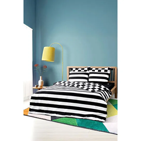 Cozy Home Mono Çift Kişilik Lastikli Çarşaflı Nevresim Takımı Code Siyah