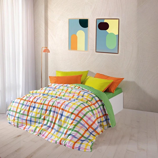 Cozy Home Popping Colors Çift Kişilik Lastikli Çarşaflı Nevresim Takımı Hype Yeşil
