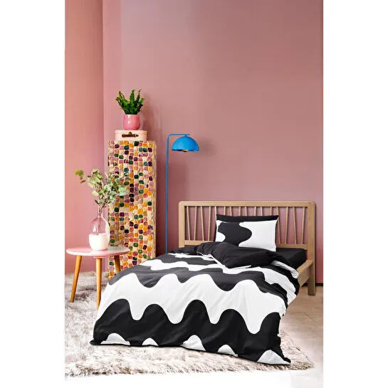 Cozy Home mono Tek Kişilik Lastikli Çarşaflı Nevresim Takımı Flow Siyah