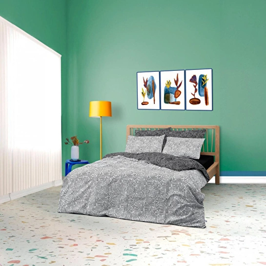 Cozy Home Mono Çift Kişilik Lastikli Çarşaflı Nevresim Takımı Maze Siyah