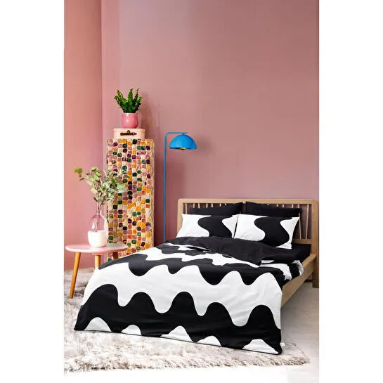 Cozy Home Mono Çift Kişilik Lastikli Çarşaflı Nevresim Takımı Flow Siyah