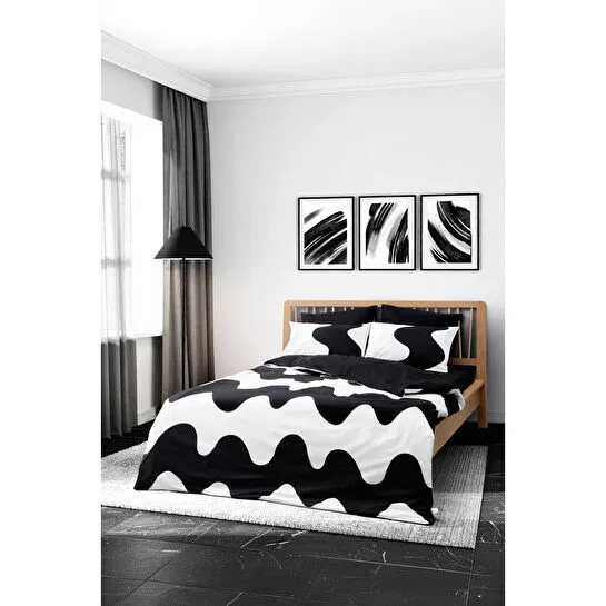 Cozy Home Mono Çift Kişilik Lastikli Çarşaflı Nevresim Takımı Flow Siyah