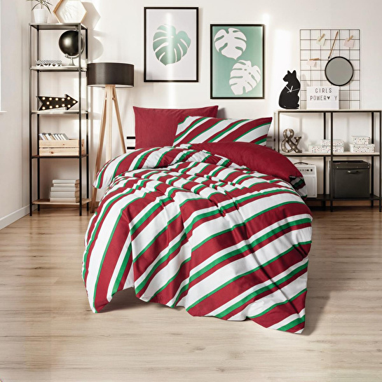 Cozy Home festive Tek Kişilik Lastikli Çarşaflı Nevresim Takımı Merry Kırmızı