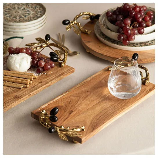 Mudo Home Olive Ahşap Dekorati̇f Tepsi̇ 50x20x6cm