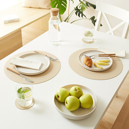 Home Wave 4'lü Bej/taş Renk Suni Deri Amerikan Servis Set Ø 36 Cm