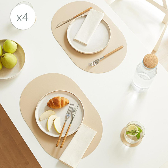 Home Wave 4'lü Bej/taş Renk Suni Deri Amerikan Servis Set 45 X 30 Cm