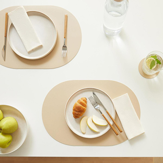 Home Wave 4'lü Bej/taş Renk Suni Deri Amerikan Servis Set 45 X 30 Cm