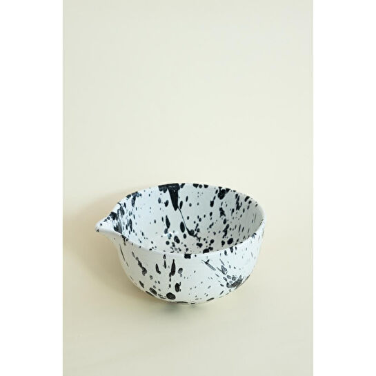 Beige & Stone Seramik Mat Siyah Benekli Matcha Kase Ve Whisk Tutacağı Set