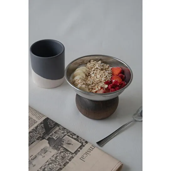 Beige & Stone Ahşap Tabanlı Çelik 330 Ml Çerez Dekorasyon Sunum Kase Stand