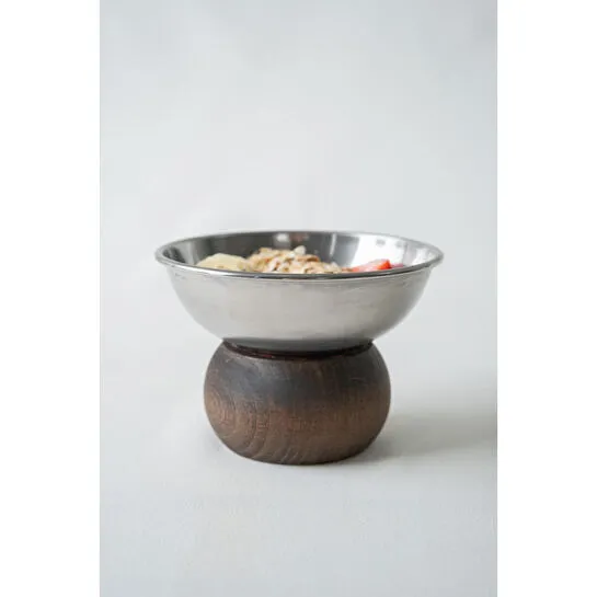 Beige & Stone Ahşap Tabanlı Çelik 330 Ml Çerez Dekorasyon Sunum Kase Stand