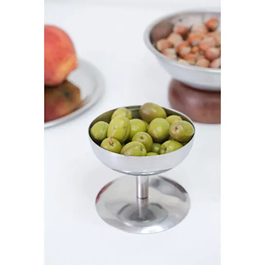 Beige & Stone Metal Yüksek Ayaklı 8 Cm Dondurma Tatlı Çerez Kahvaltılık Sunum Kase