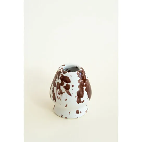 Beige & Stone Seramik Parlak Kahverengi Benekli Matcha Kase Ve Whisk Tutacağı Set