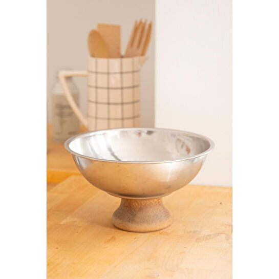 Beige & Stone Asimetrik Ahşap Ayaklı 22 Cm Sunum Kasesi