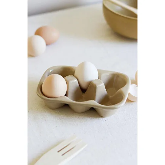 Beige & Stone Seramik Yumurtalık Saklama Servis Kabı