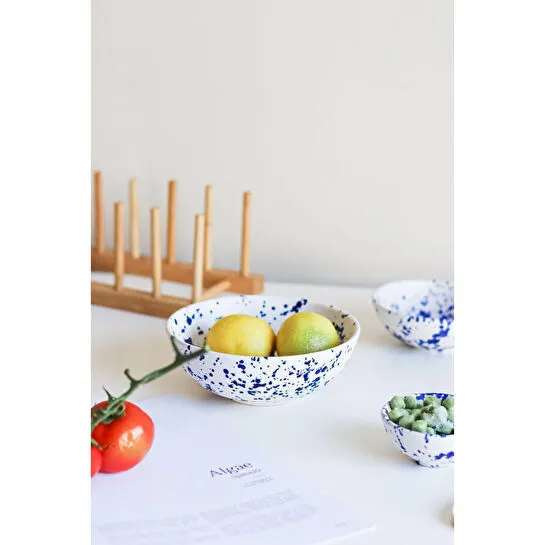 Beige & Stone Seramik Lacivert Benekli Salata Bowl Kahvaltılık Çorba Büyük Kase 350 Ml