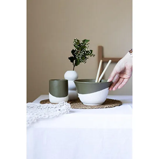 Beige & Stone Naturel Stone Haki Yeşil Seramik Kase