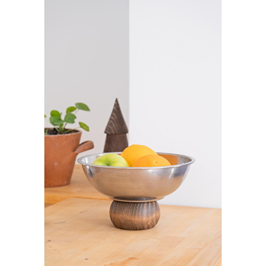 Beige & Stone Ahşap Ayaklı Metal 22 Cm Salata Kısır Meyve Sunum Kasesi