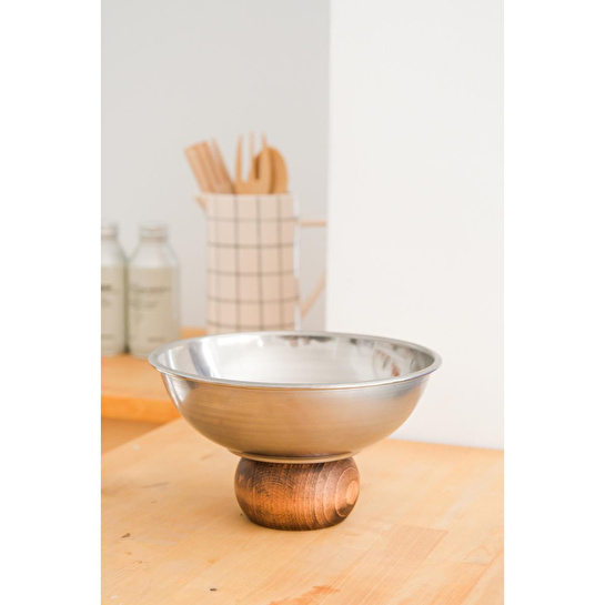 Beige & Stone Ahşap Ayaklı Metal 22 Cm Salata Kısır Meyve Sunum Kasesi