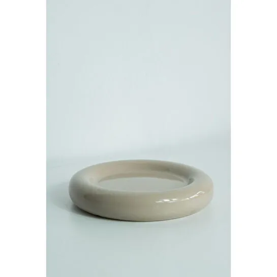 Beige & Stone Seramik Küçük Boy Parlak Bej Donut Tatlı Tabağı
