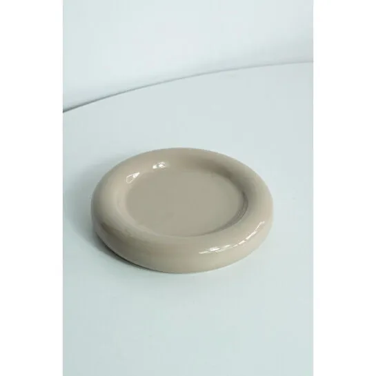 Beige & Stone Seramik Küçük Boy Parlak Bej Donut Tatlı Tabağı