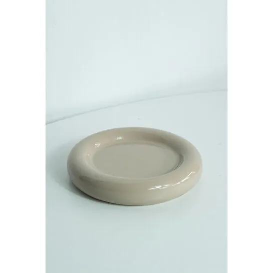 Beige & Stone Seramik Küçük Boy Parlak Bej Donut Tatlı Tabağı