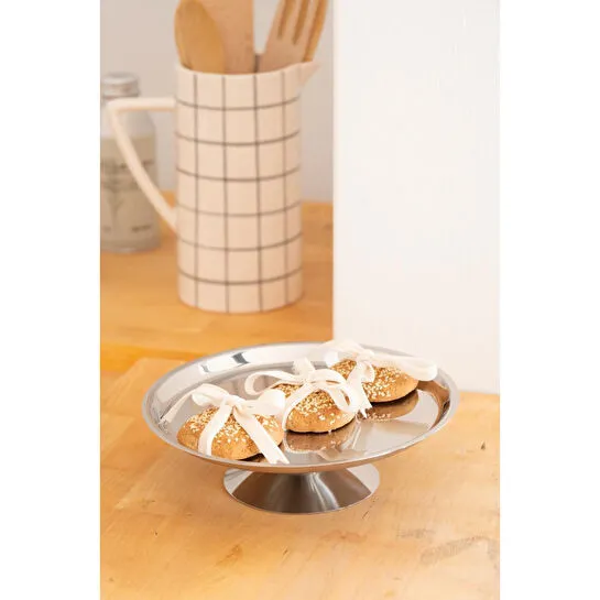 Beige & Stone Frezya Ayaklı Çelik 23 Cm Tatlı Meyve Peynir Servis/sunum Tabak