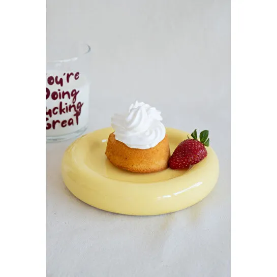 Beige & Stone Seramik Küçük Boy Sarı Donut Tatlı Sunum Tabağı