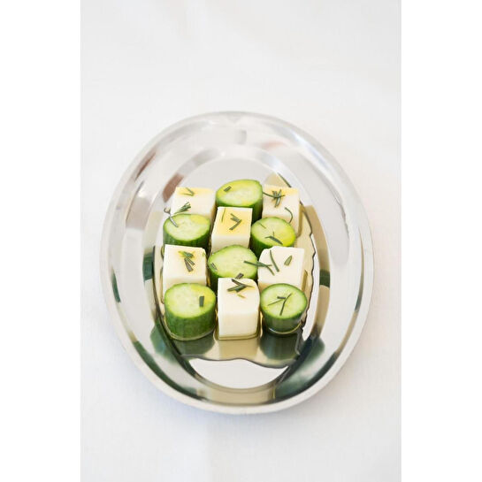 Beige & Stone Çelik 33 Cm Salata Servis/sunum Tepsi Metal Tabak