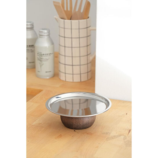 Beige & Stone Ahşap Tabanlı Metal 18 Cm Yuvarlak Servis/sunum Tabak Dekoratif Stand