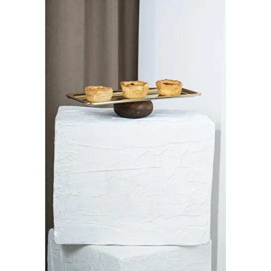 Beige & Stone Ahşap Ayaklı Baton Gold Dekoratif 33 Cm Pasta Kek Sunum/servis Tabak Stand