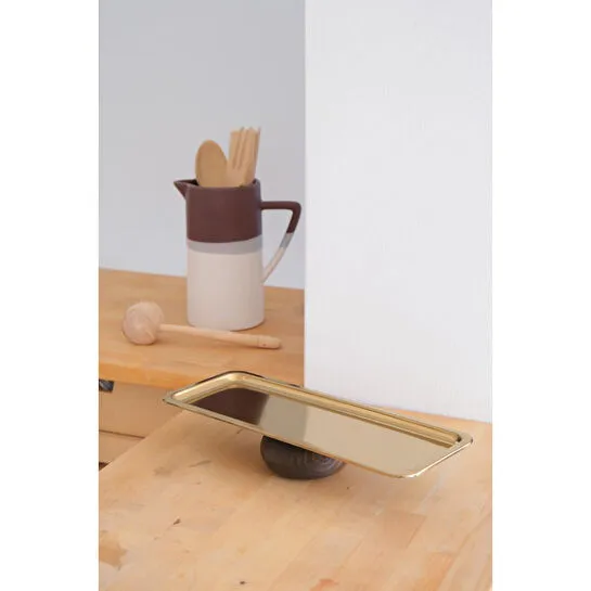 Beige & Stone Ahşap Ayaklı Baton Gold Dekoratif 33 Cm Pasta Kek Sunum/servis Tabak Stand